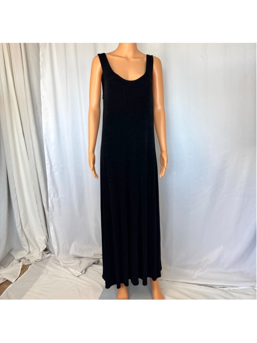 90s Vintage Softwear Mark Singer Maxi Tank Dress | Women's Slinky Small Black